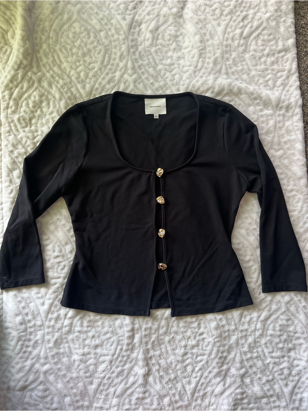 Reformation Black Owen Knit Top Size L - Picture 2 of 9